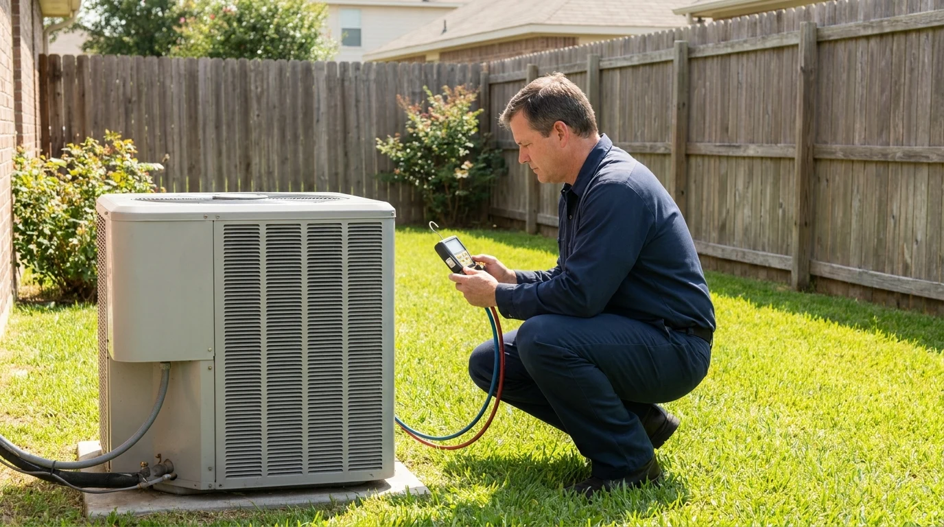 AC Repair Garland technician working on an outdoor condenser unit