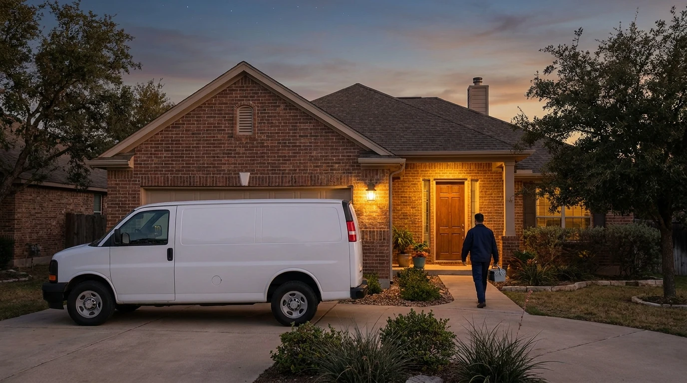 AC Repair Garland service van at dusk -- context for our referral marketing disclosure